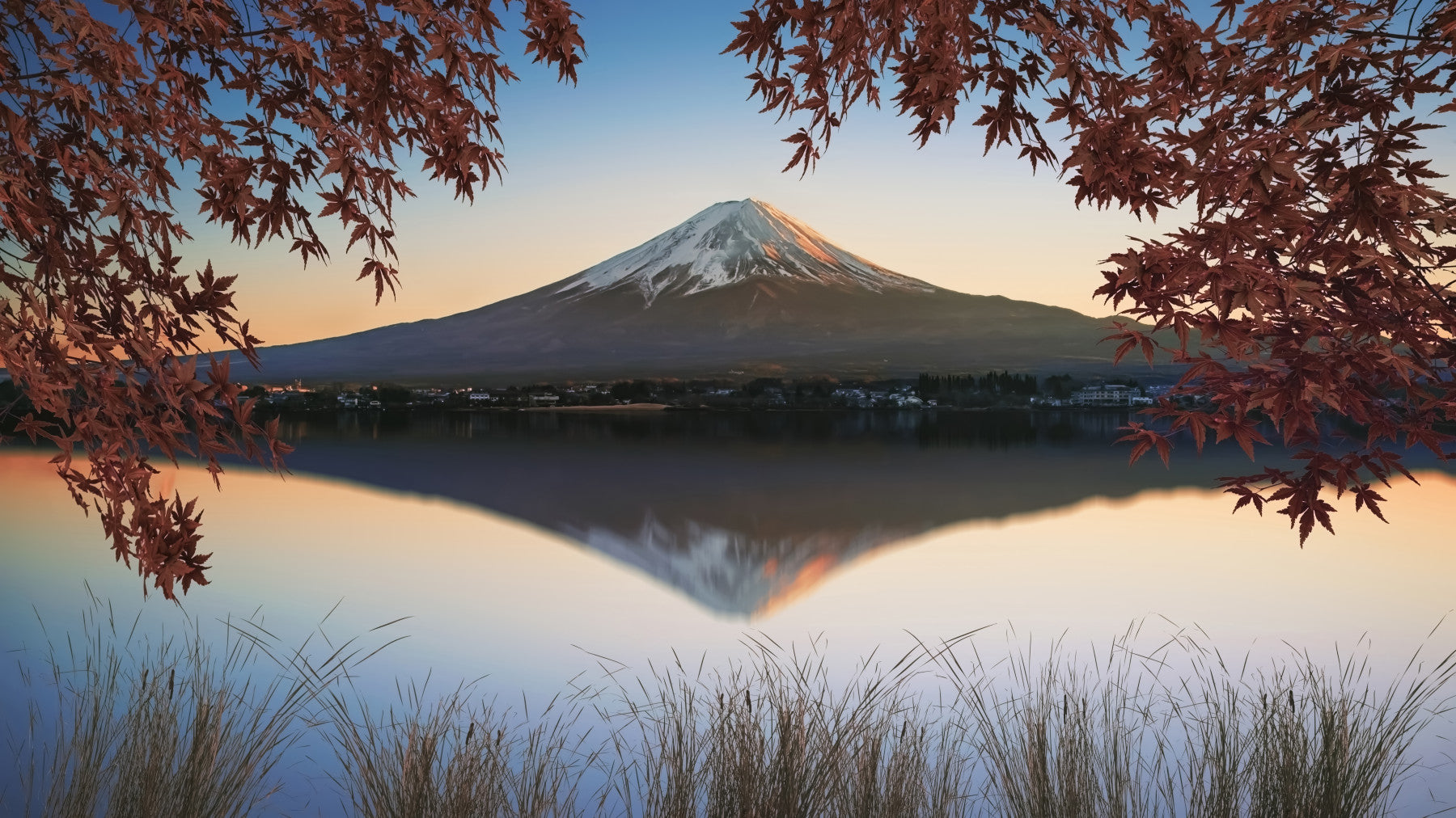 Fuji at Dawn: Autumn View Wall Mural