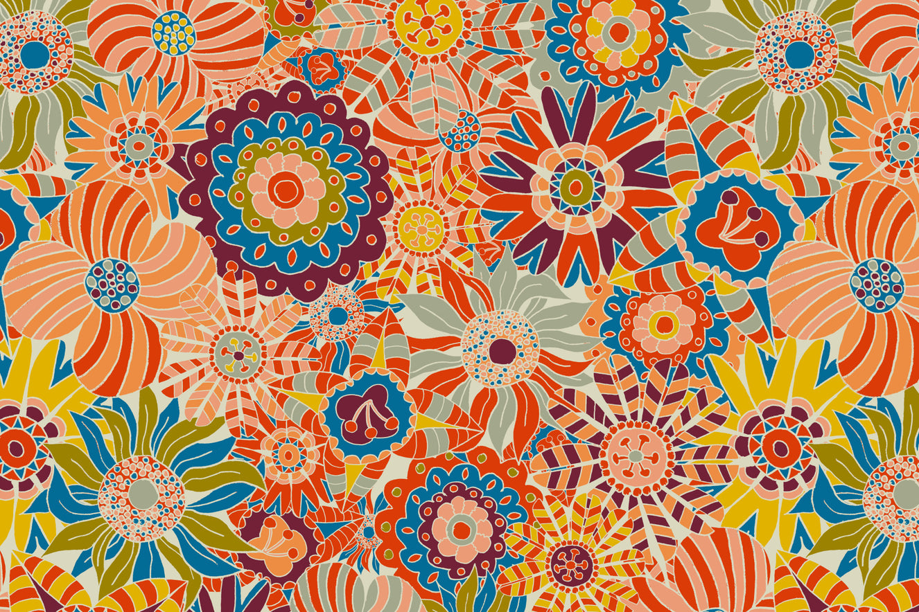 Colorful Groovy Blooms Wall Mural