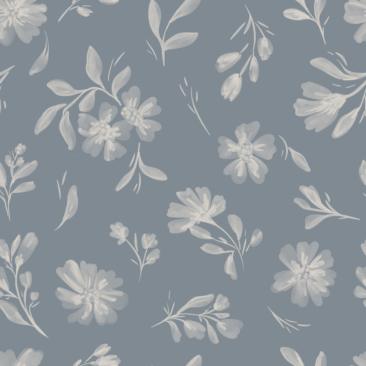 Serene Florals in muted grey Wallpaper⁠