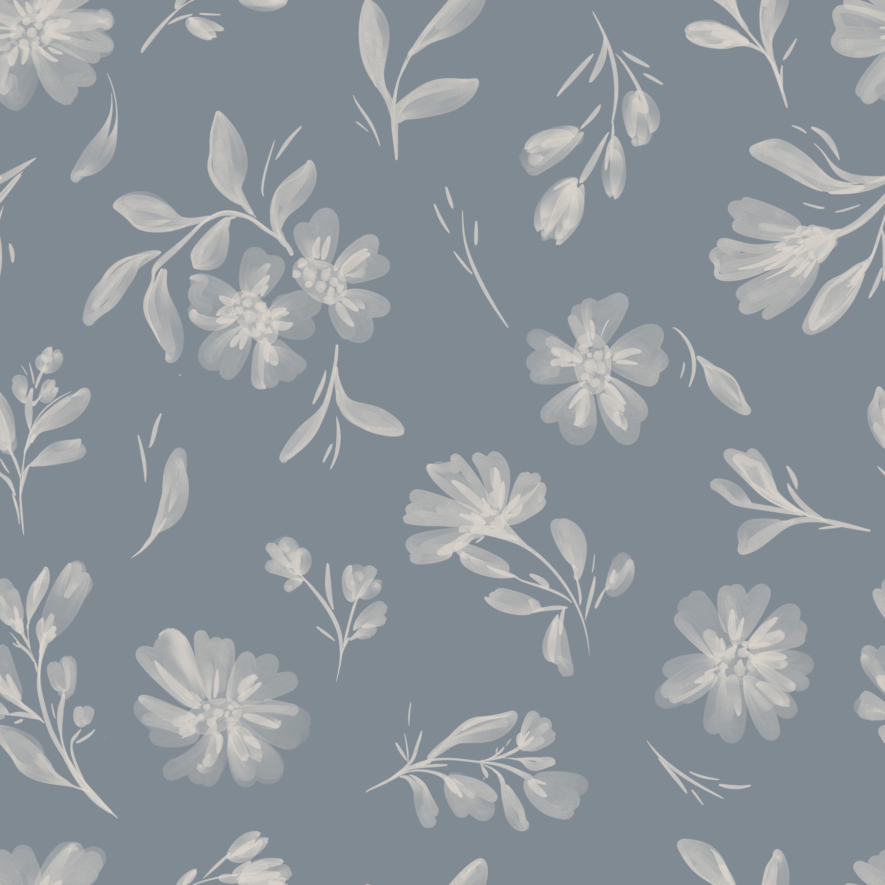 Serene Florals in muted grey Wallpaper⁠