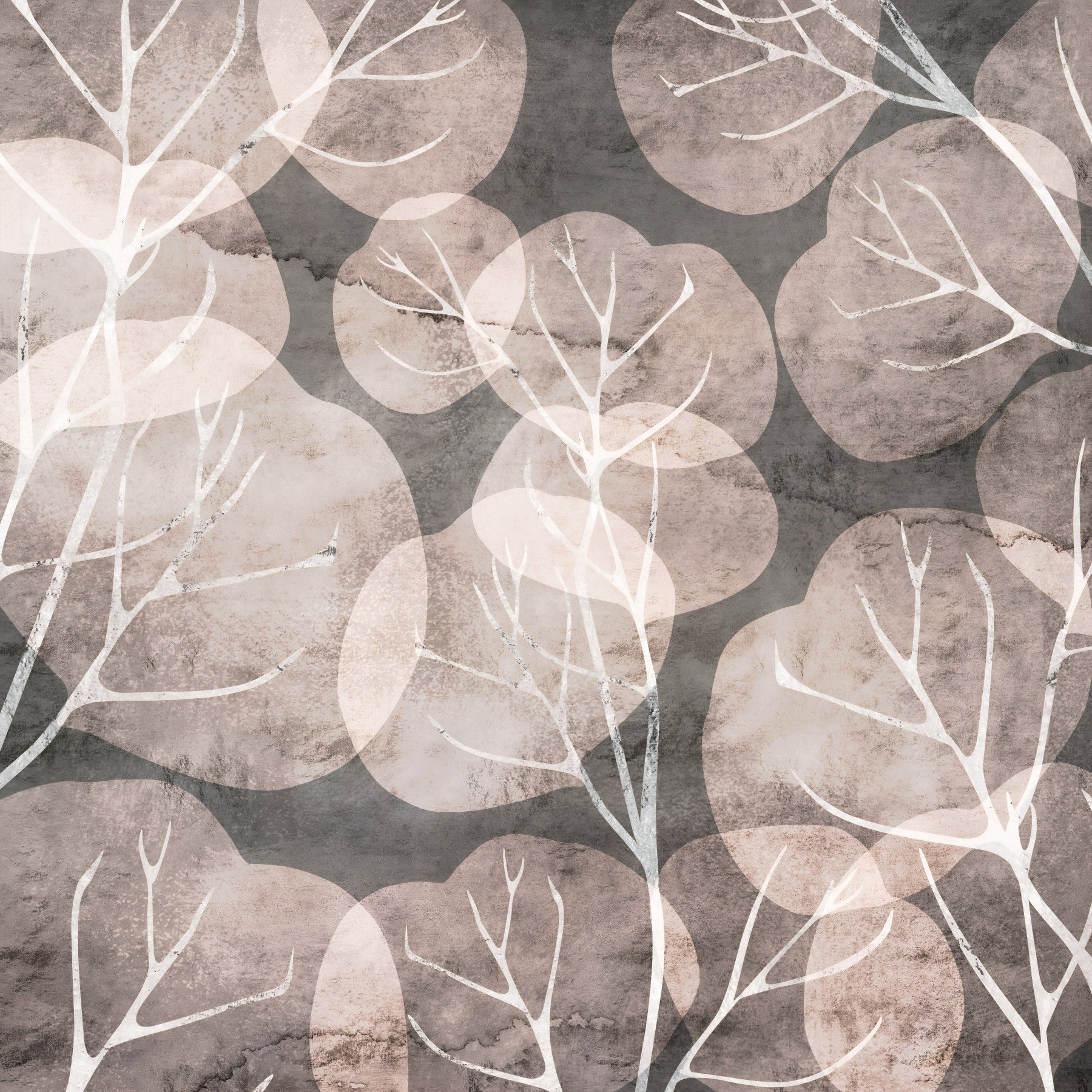Midwinter Leaf - Pewter & Blush Wall Mural