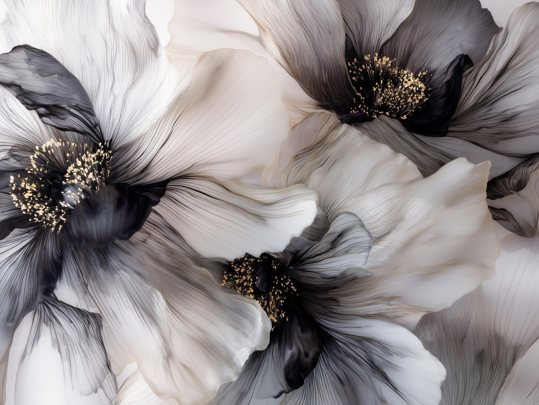 Monochrome Petal Ink Flow Harmony Wall Mural