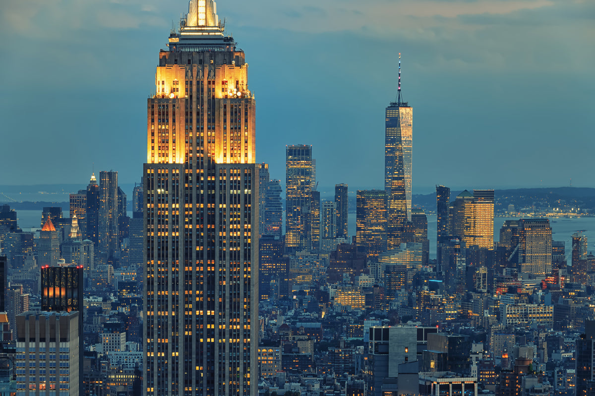 City Lights at Dusk Wall Mural in your room — zoomed