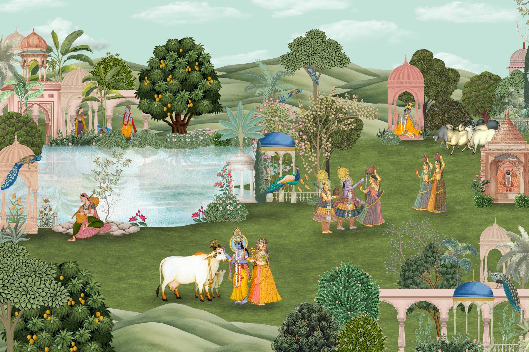 Pahari Peacocks Wall Mural