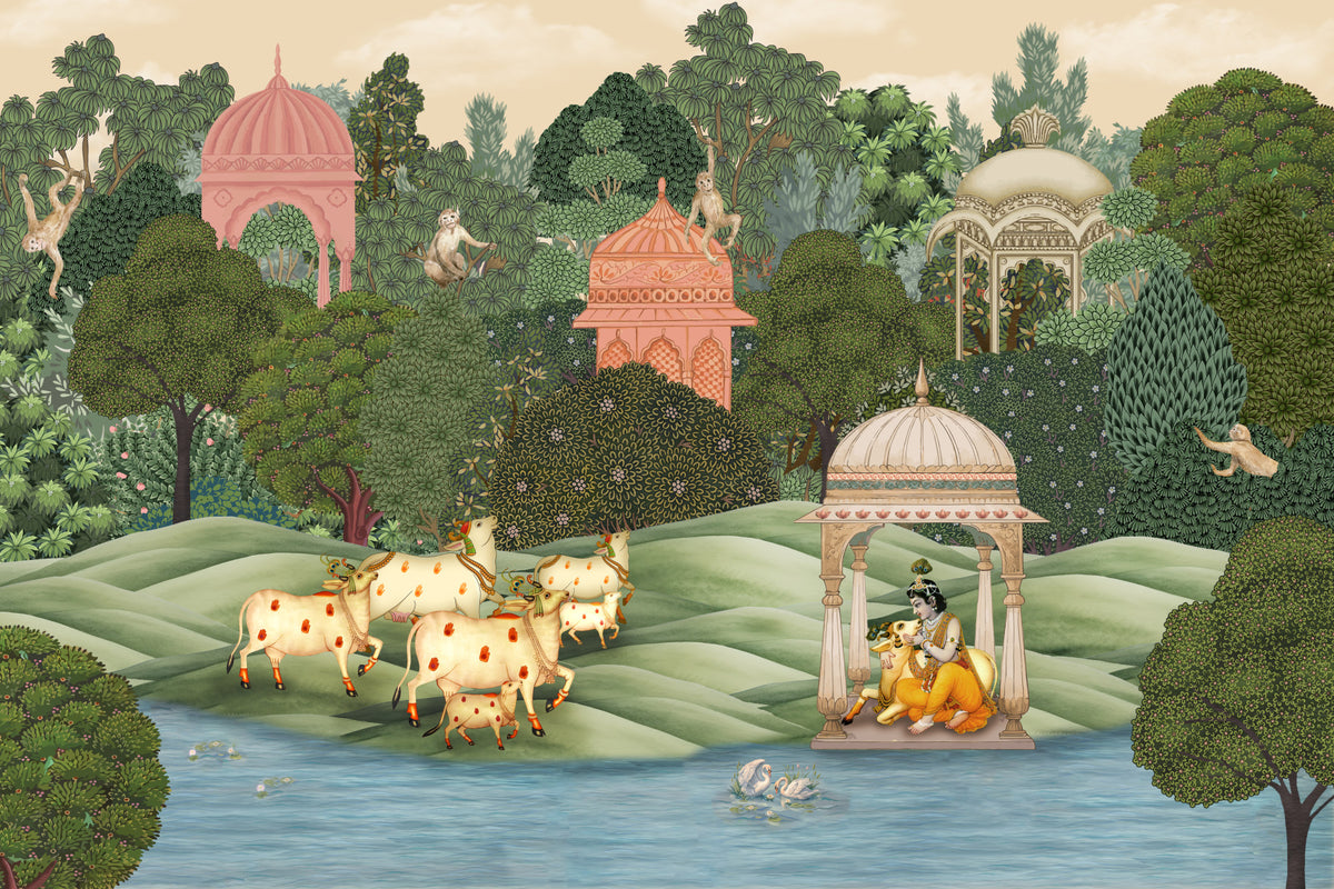 Krishna’s Sanctuary Wall Mural in your room — zoomed