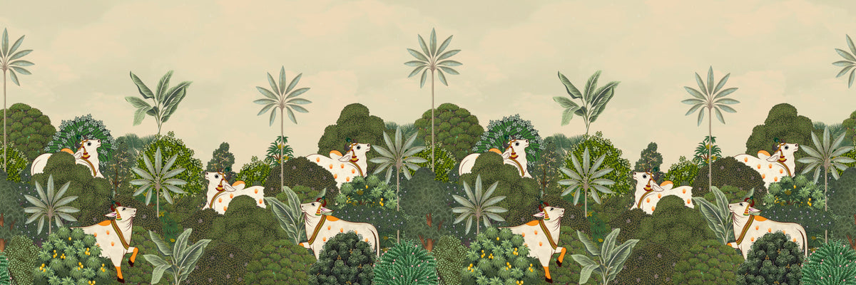 Tropical Pichwai Wall Mural in your room — zoomed