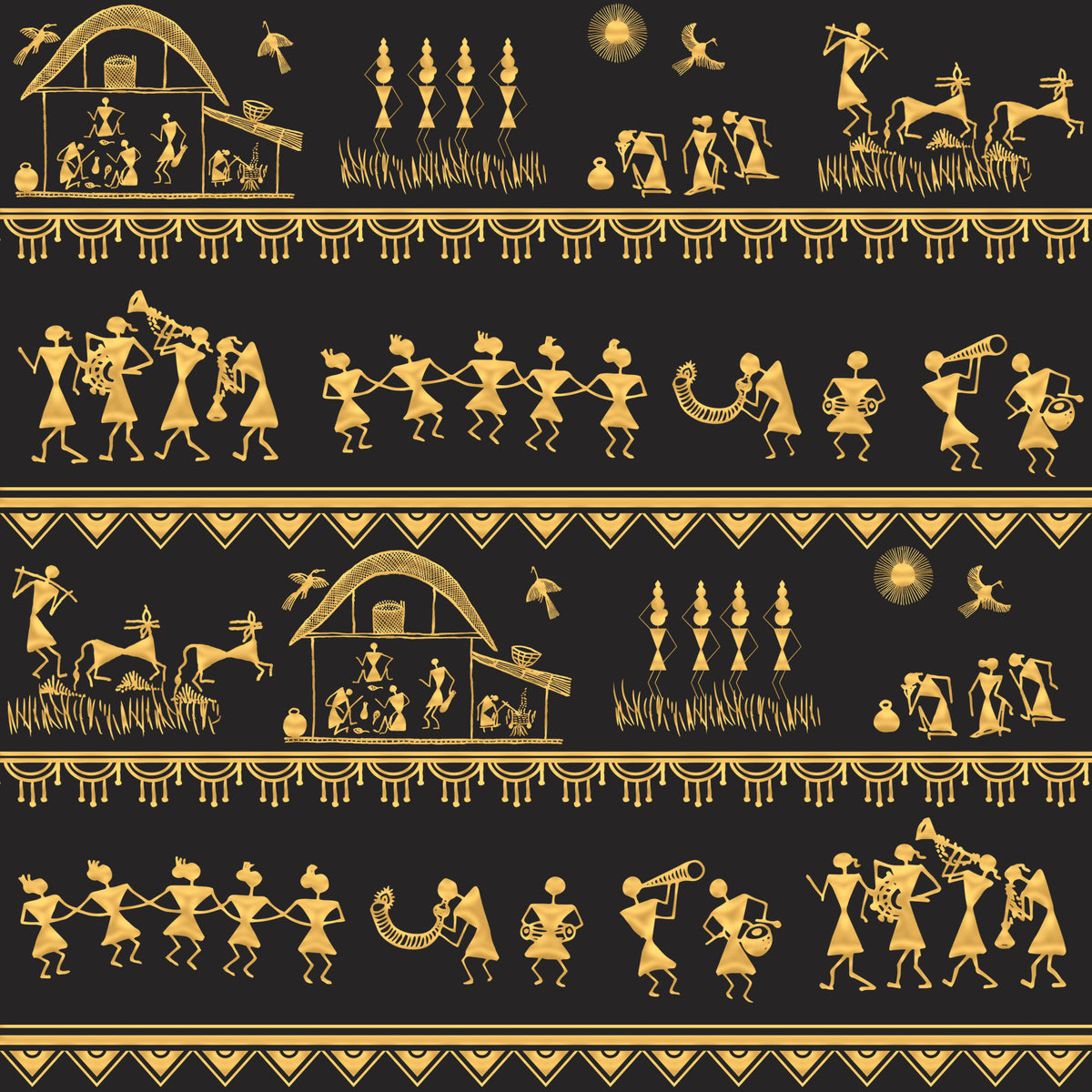 Warli Wisdom Wall Mural in your room — zoomed