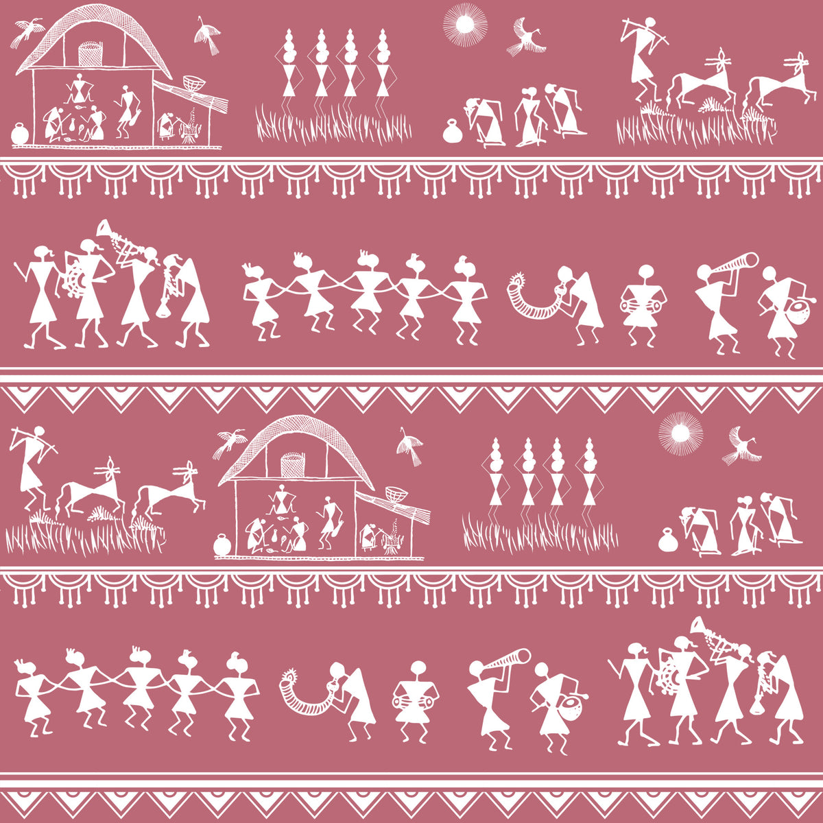 Warli Utsav Wall Mural in your room — zoomed