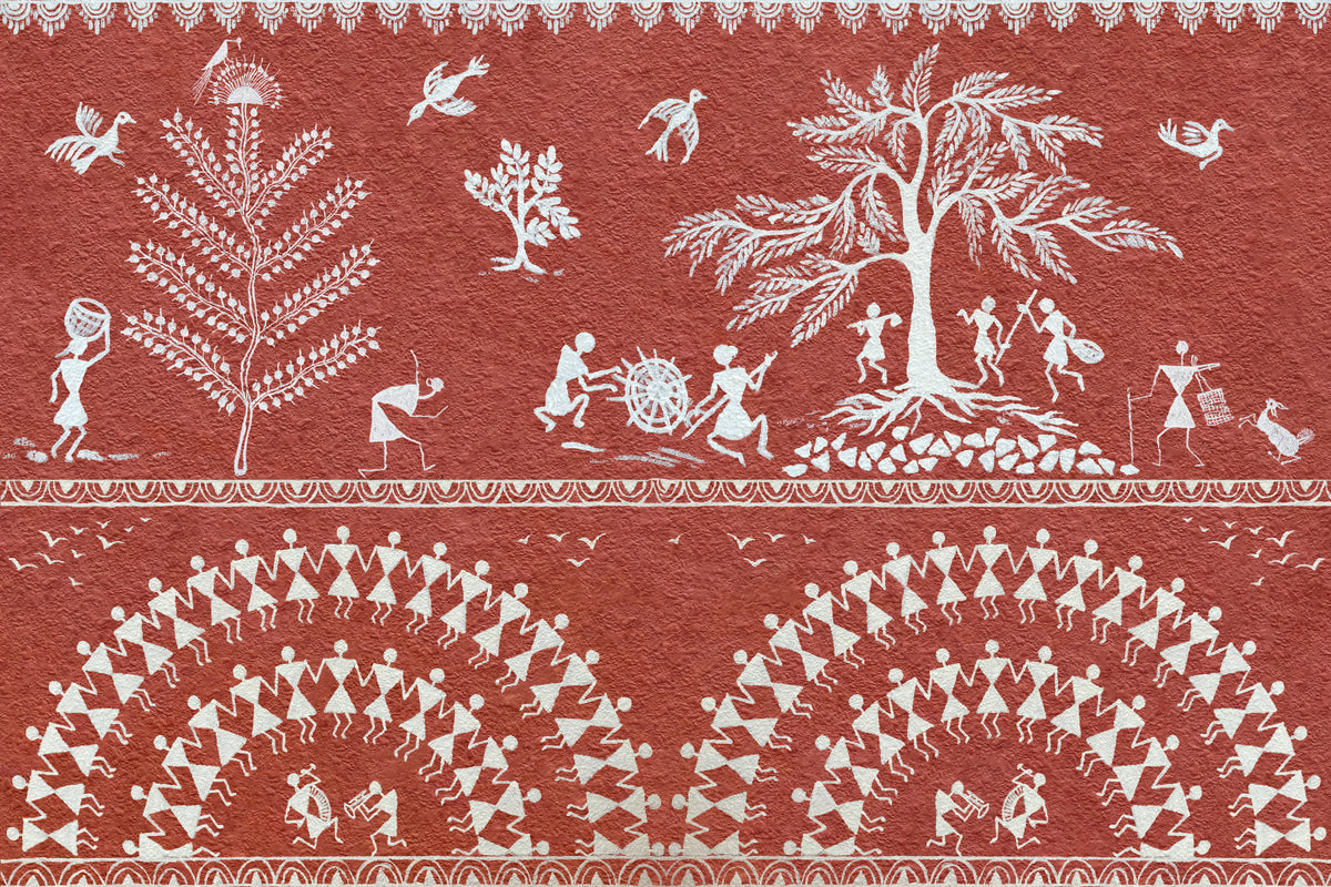 Terracotta Tribe Wall Mural in your room — zoomed
