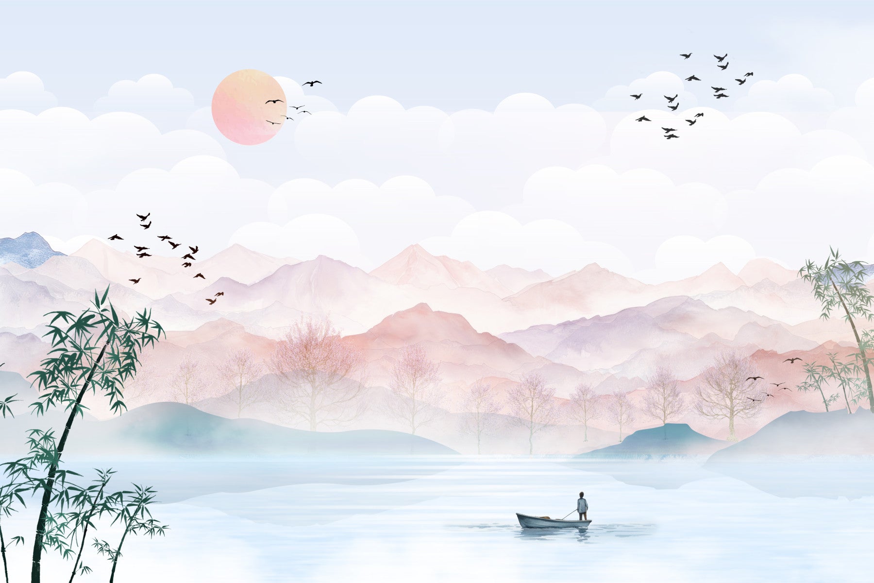 Watercolor Mountain Haze Wall Mural