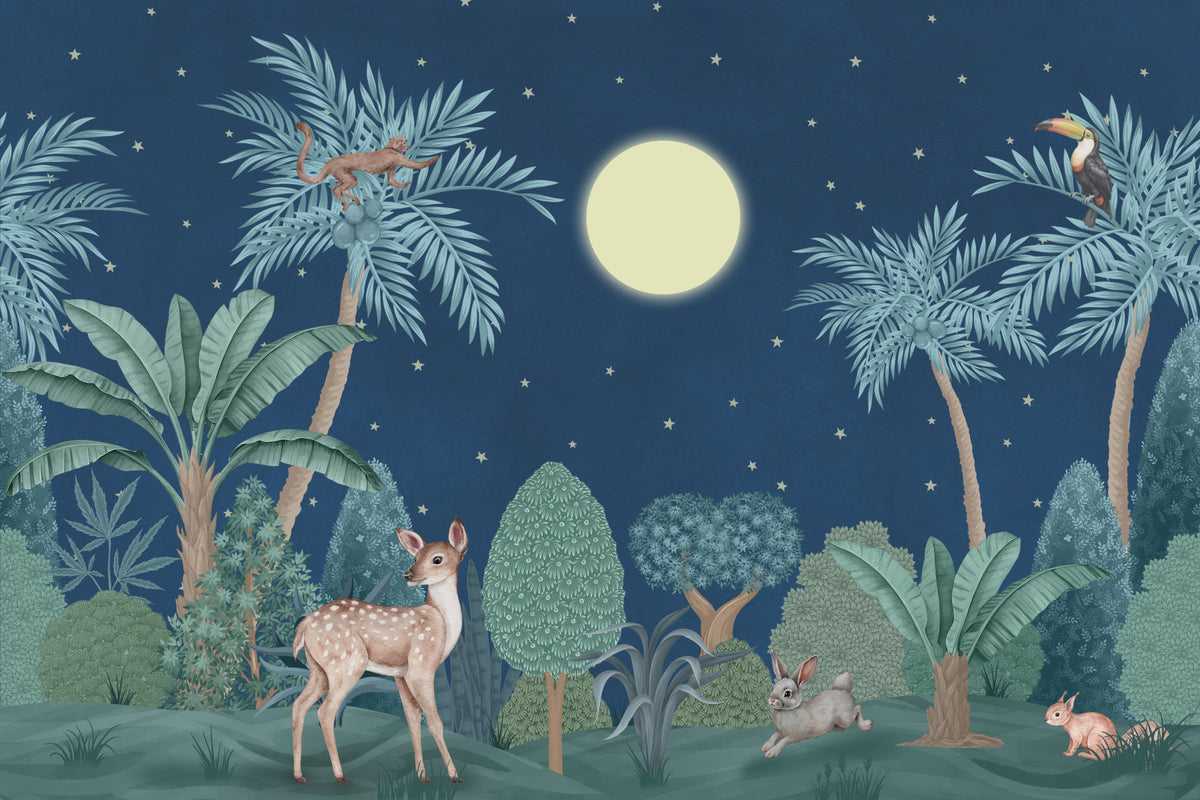 Moonlit Jungle Wall Mural in your room — zoomed