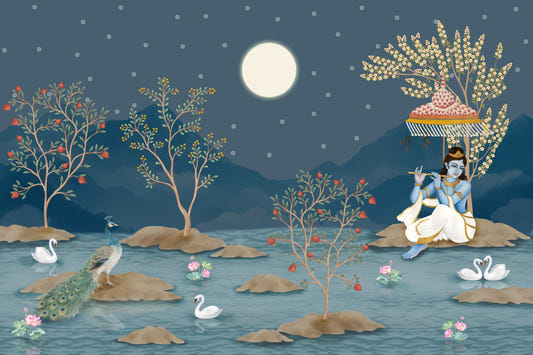 Krishna's Lunar Serenity Wall Mural