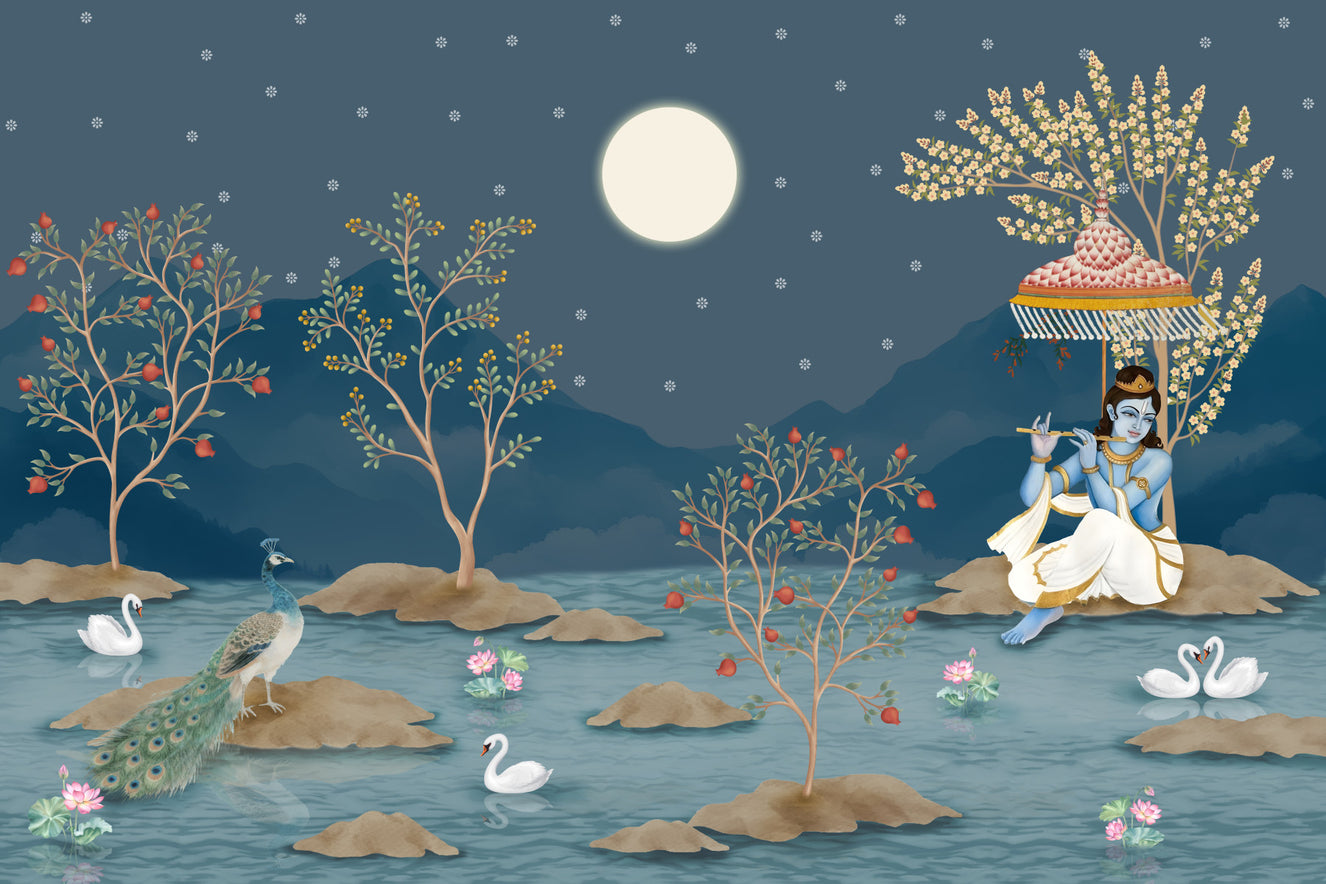 Krishna's Lunar Serenity Wall Mural