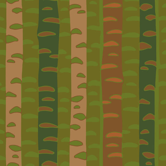 Birch Tree Stripes Retro Abstract Forest in Earthy Green Brown Wallpaper⁠