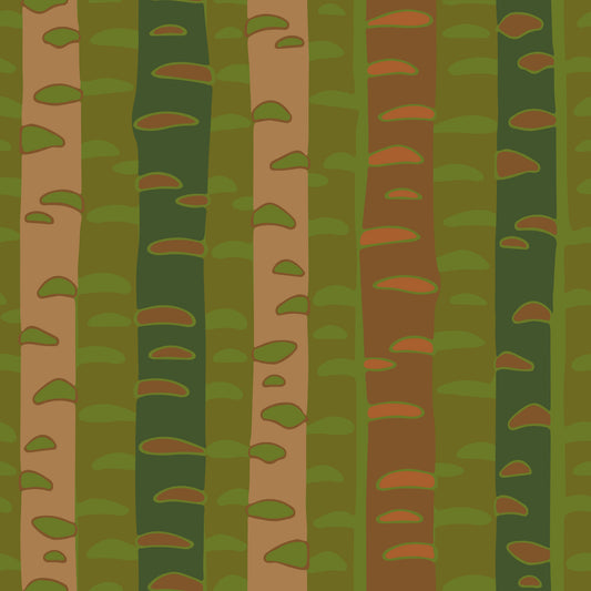 Birch Tree Stripes Retro Abstract Forest in Earthy Green Brown Wallpaper⁠