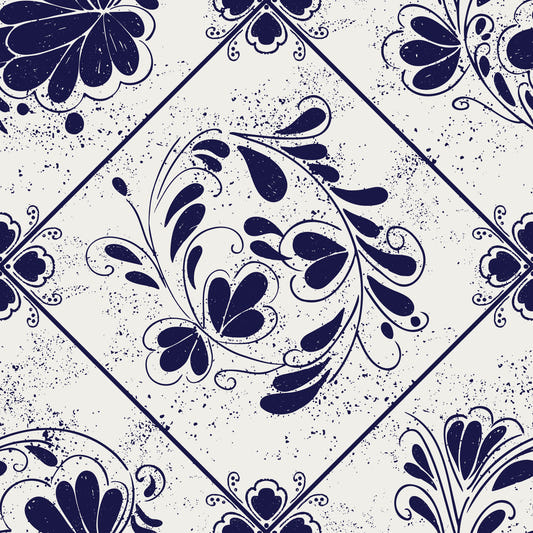 Vintage Indigo Floral Tiles Wallpaper⁠