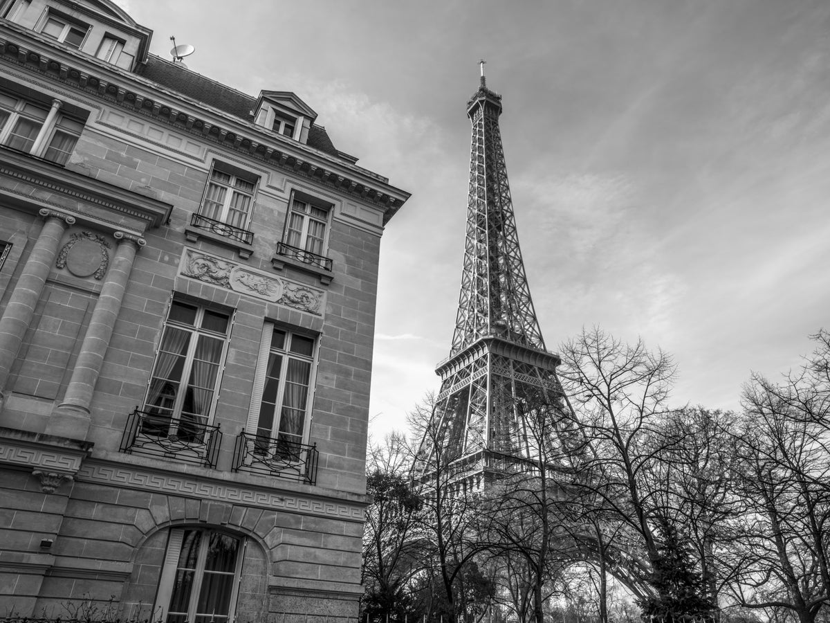 Old building next to Eiffel tower Wall Mural