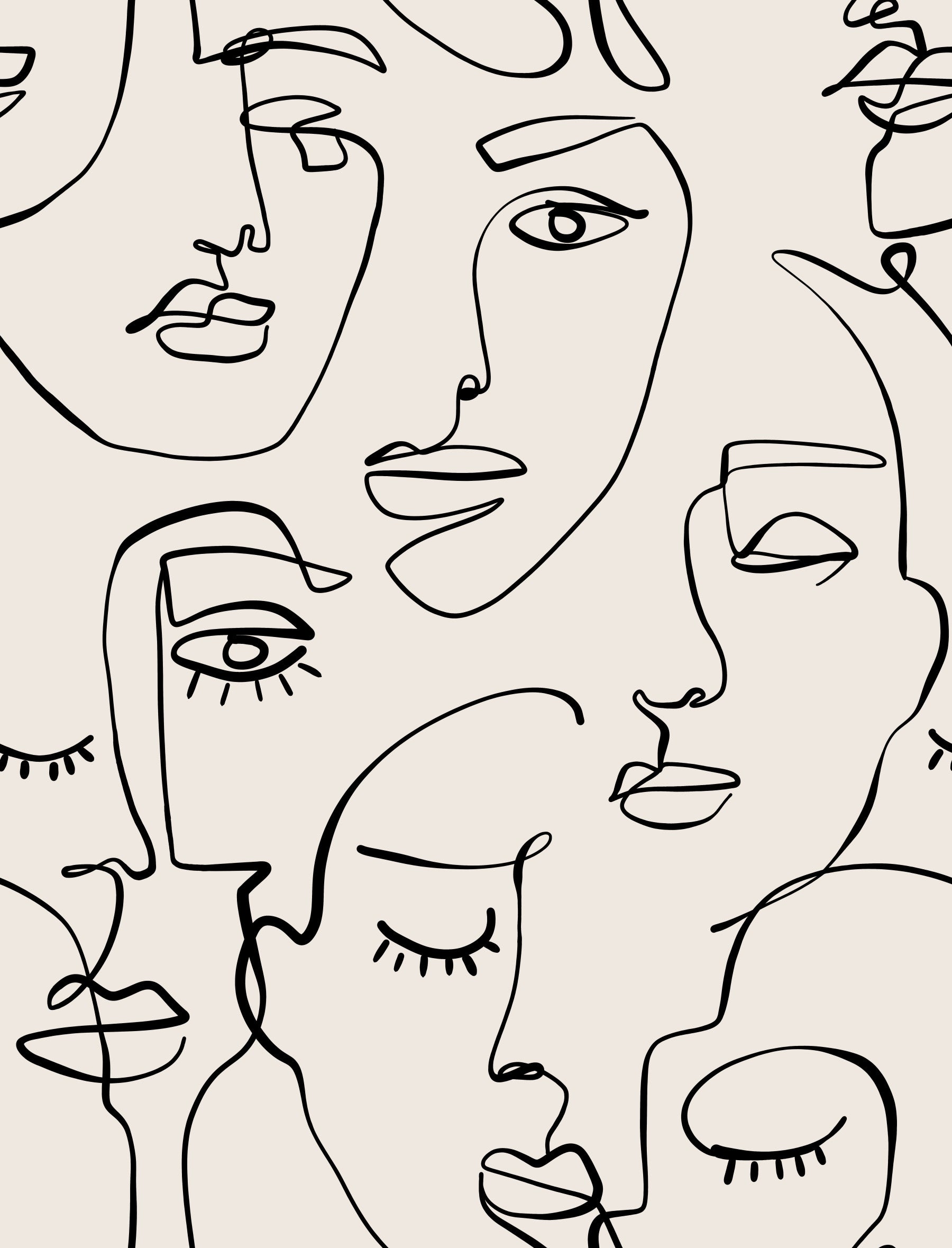 Abstract Faces Line Art Wallpaper⁠