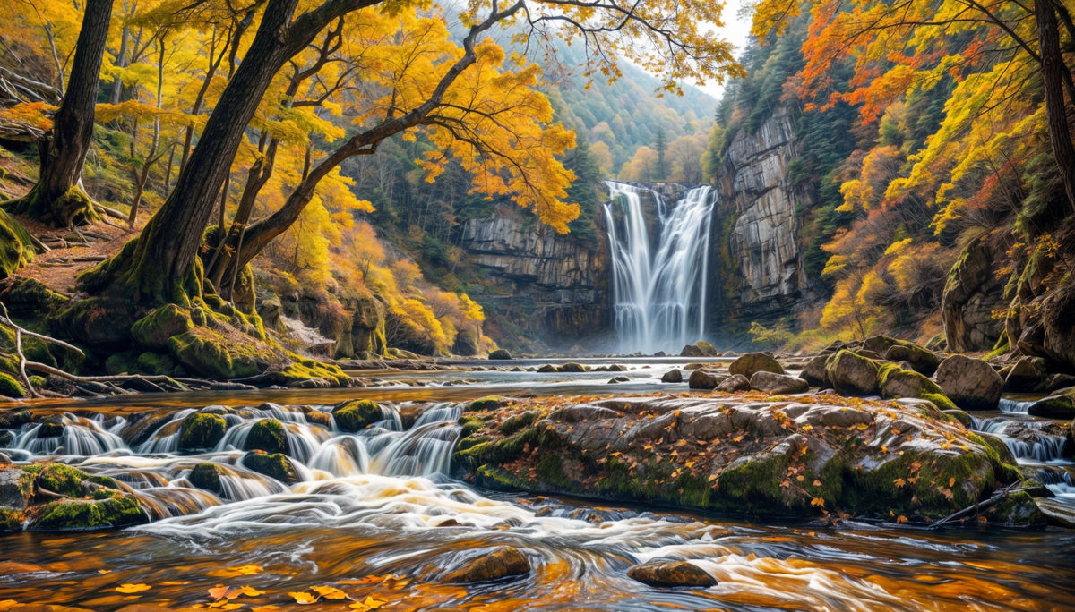 Golden Falls Wall Mural in your room — zoomed