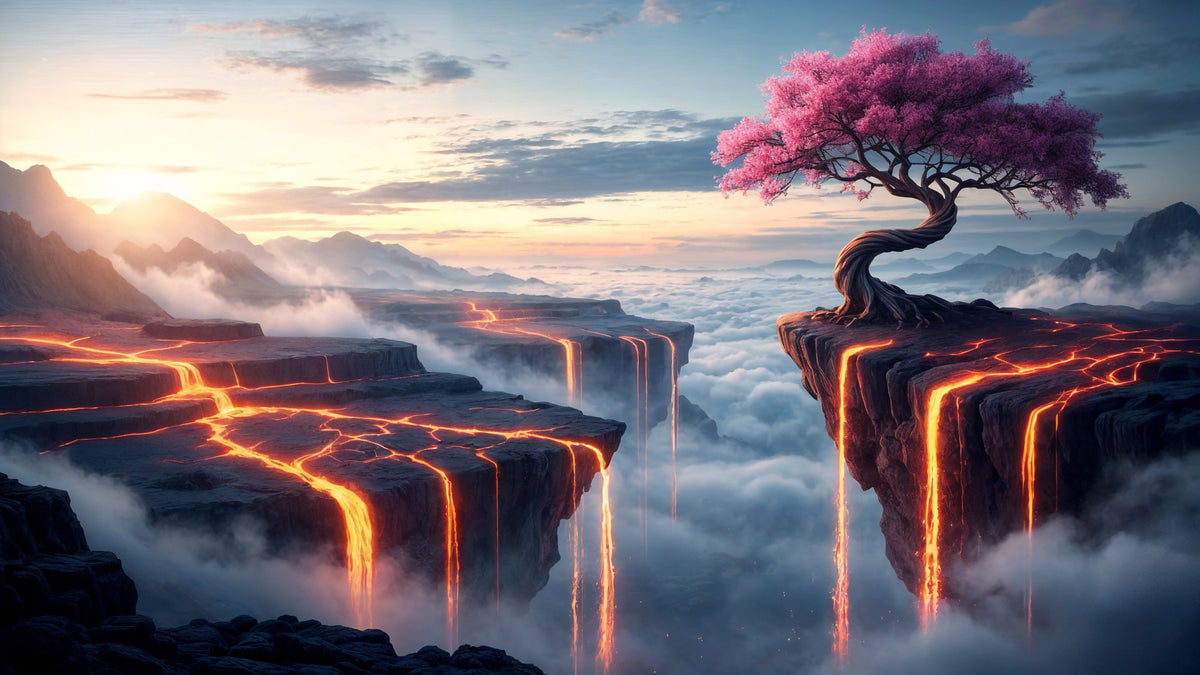 Ethereal Bloomscape Wall Mural in your room — zoomed