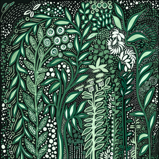 Tropifolia Alborosa Intricate Tropical Green Botanical Pattern with White Leaves and Delicate Floral Details Wall Mural