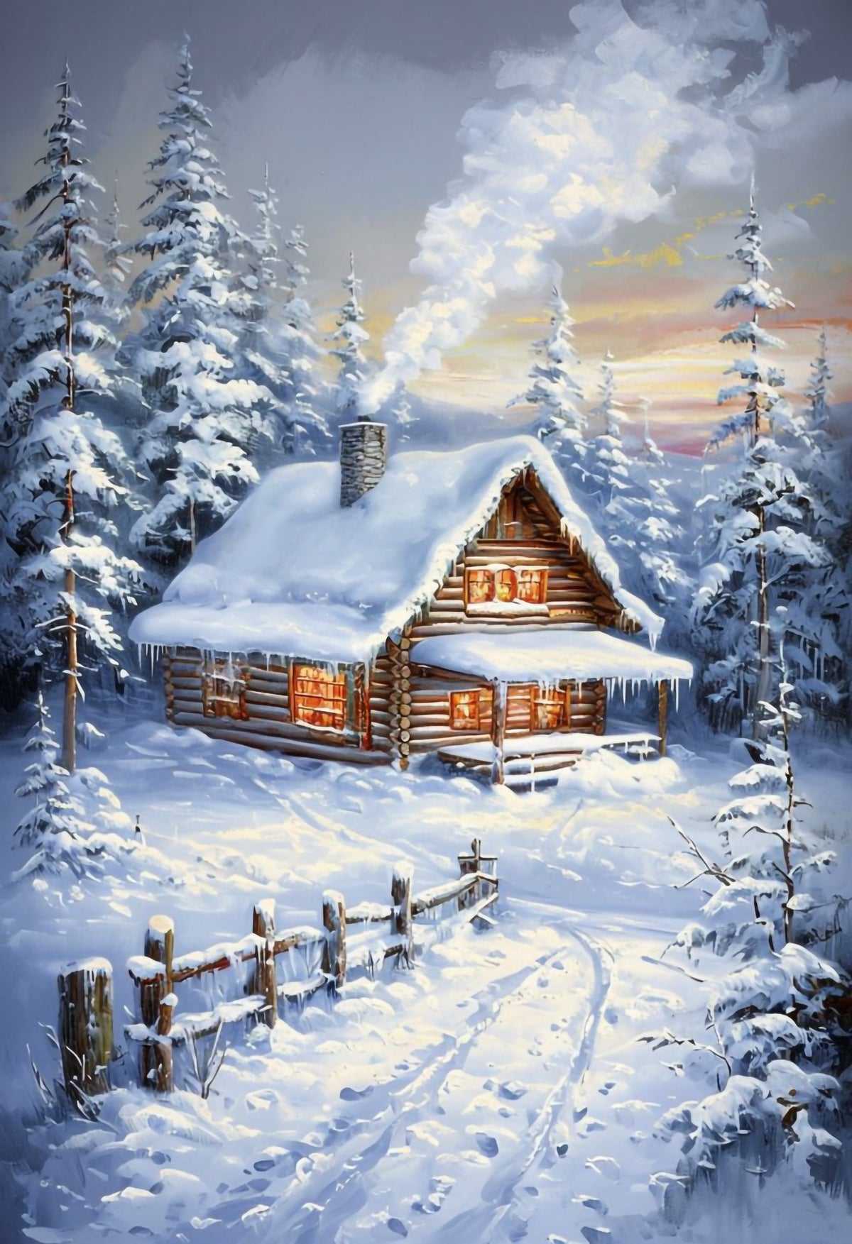 Winter Cabin Retreat Wall Mural in your room — zoomed