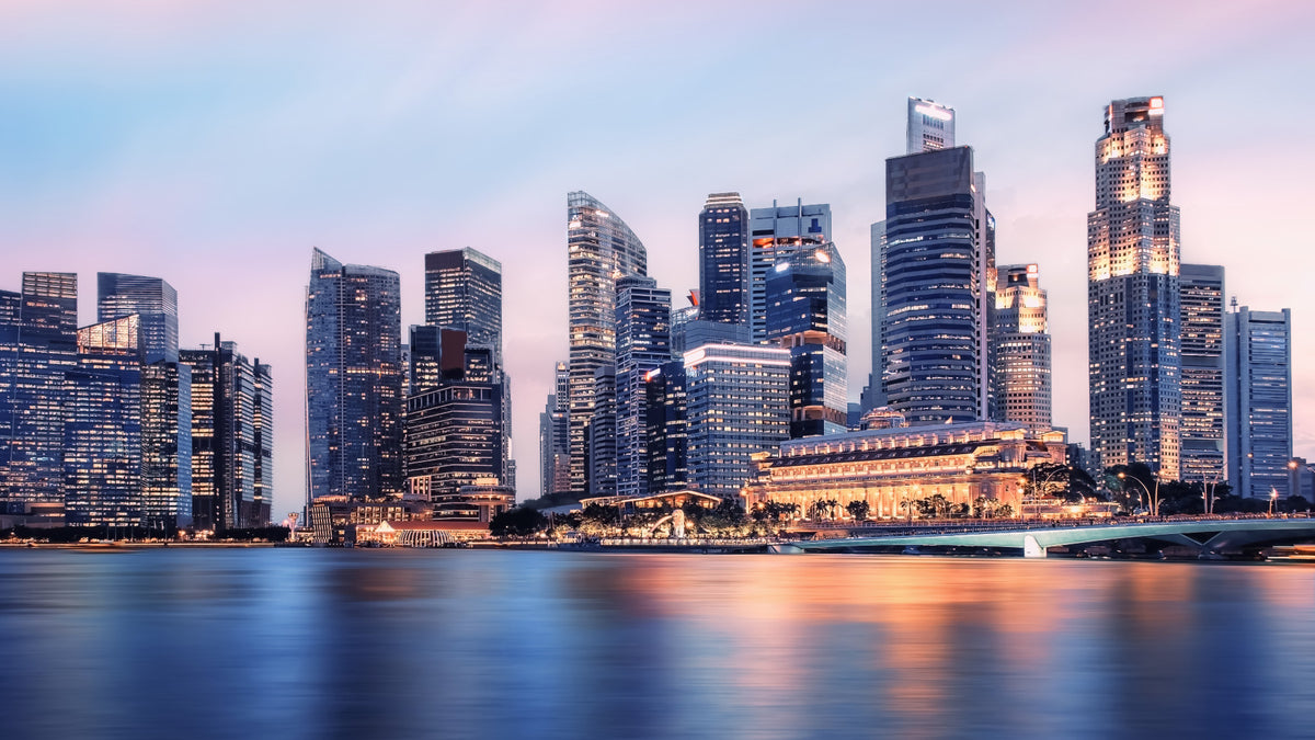 Cityscape Reflection Wall Mural in your room — zoomed