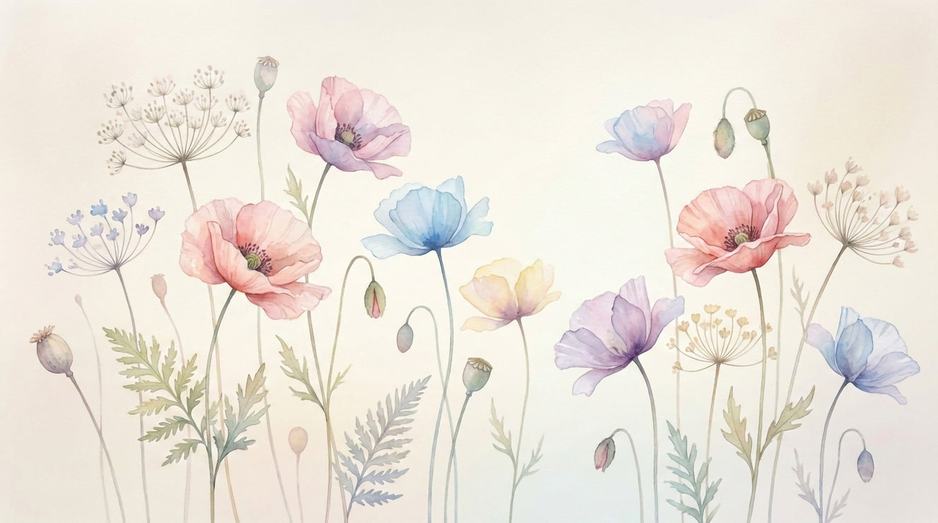 Pastel Poppy Field Wall Mural