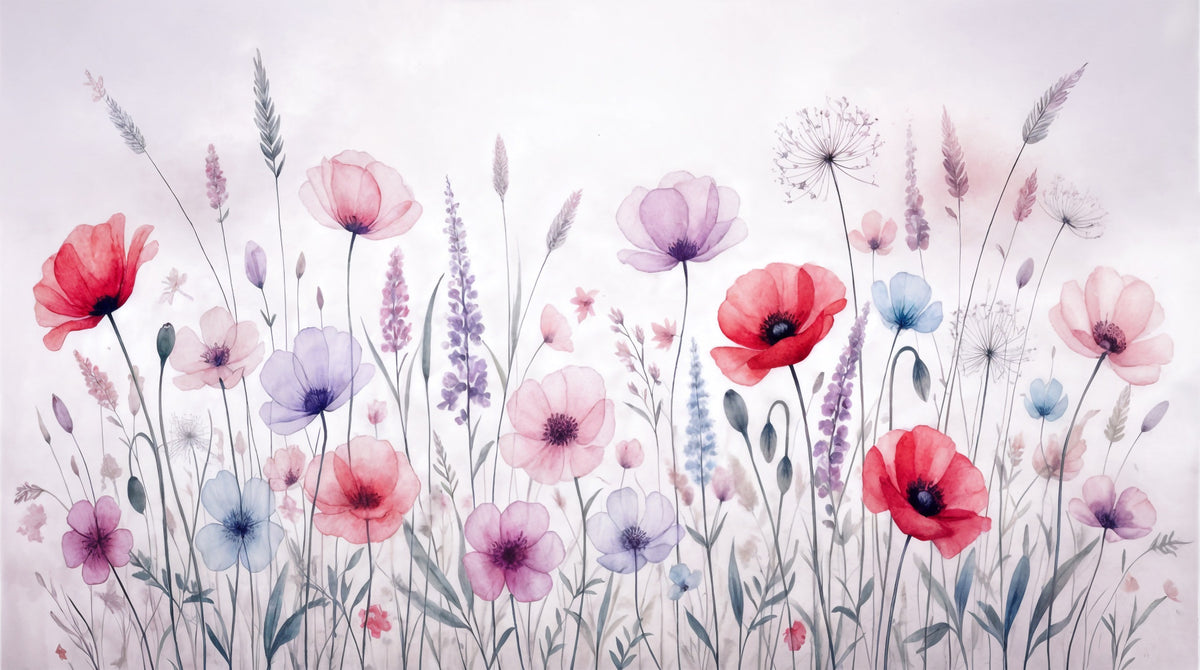 Watercolor Bloomscape Wall Mural in your room — zoomed