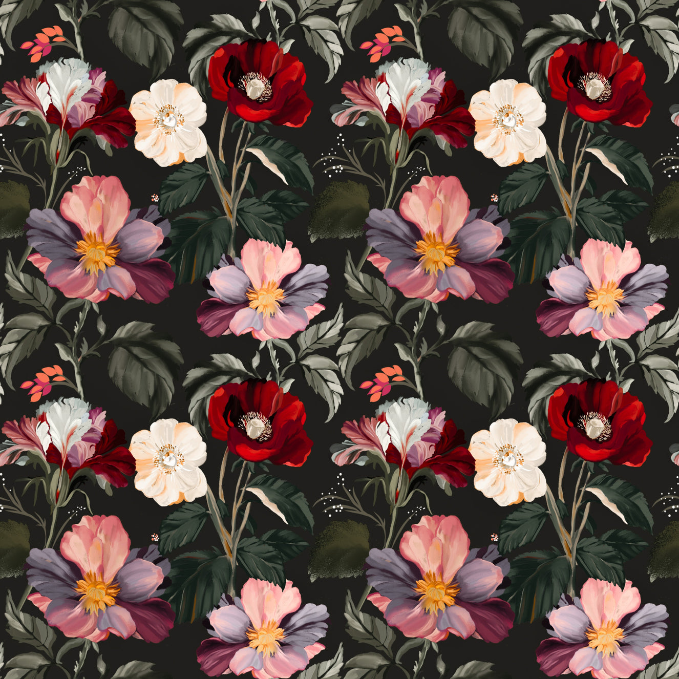 Dark Romance Floral Pattern Wallpaper⁠