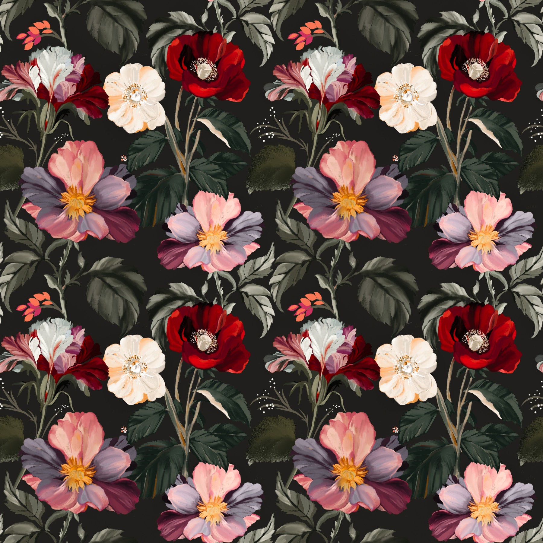 Dark Romance Floral Pattern Wallpaper⁠