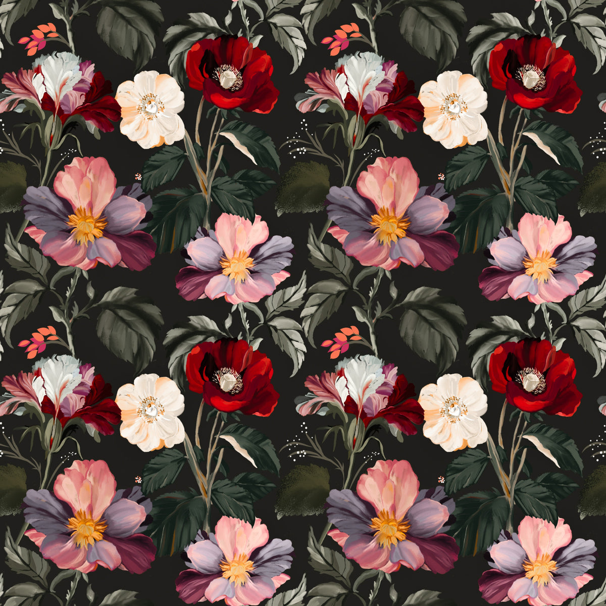 Dark Romance Floral Pattern Wallpaper⁠ in your room — zoomed