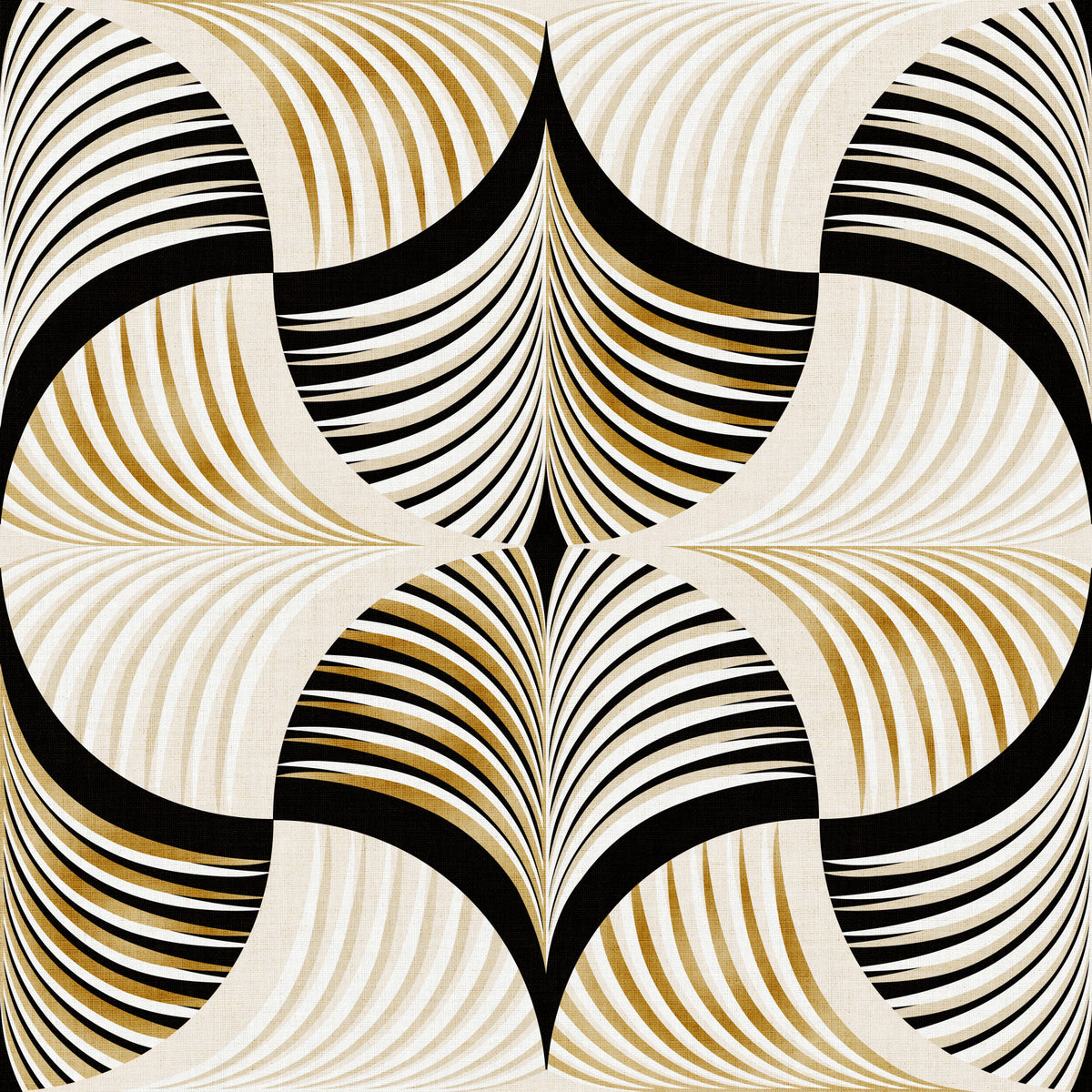 Art Deco Botanical Palm Fan Gold and Black Wallpaper⁠