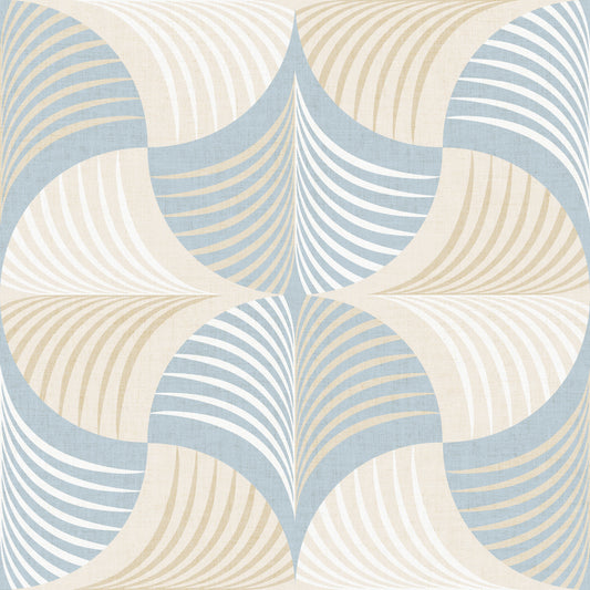 Art Deco Botanical Palm Fan –  White Beige Blue Wallpaper⁠