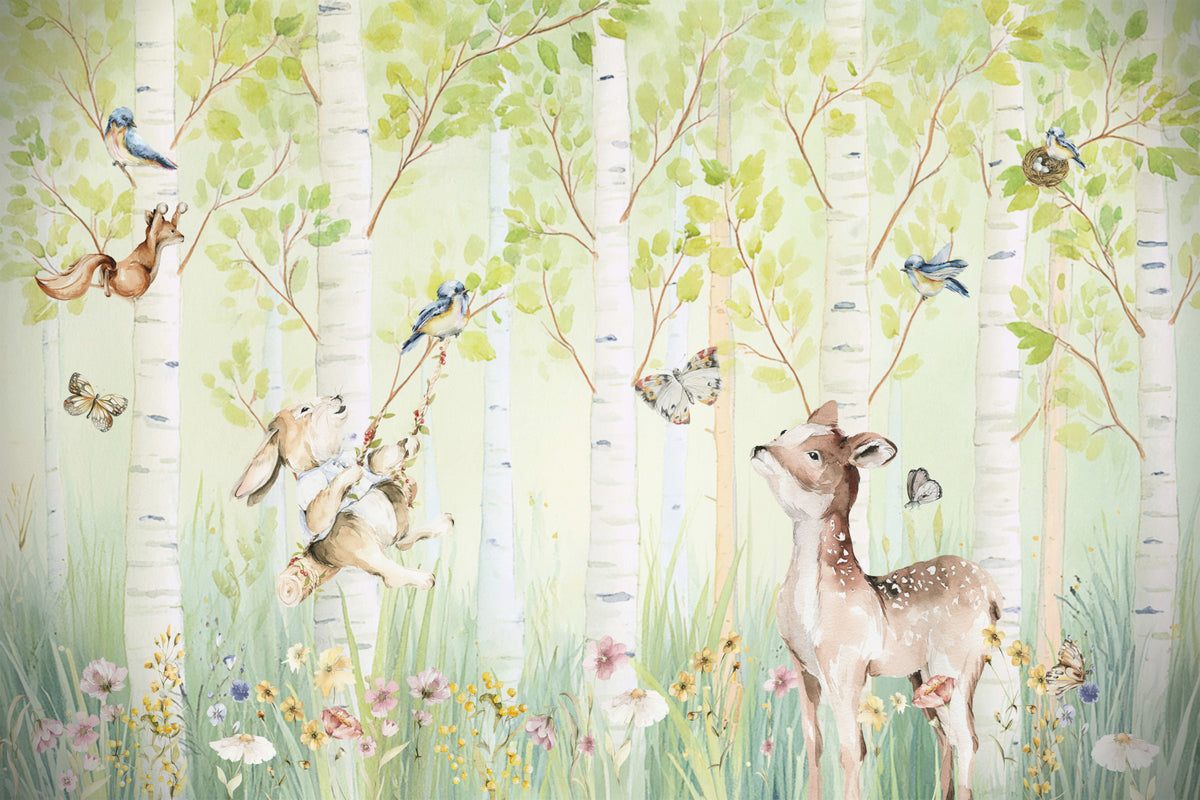Birchwood Forest Friends Tales Wall Mural in your room — zoomed