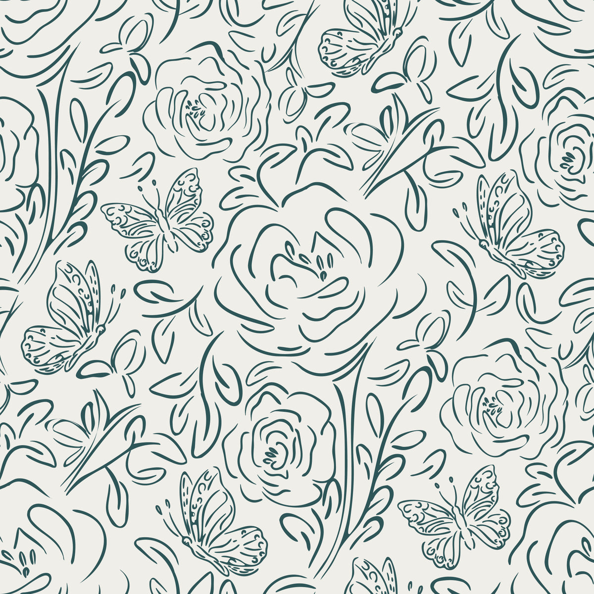 Butterfly Bloom Line Art Wallpaper⁠ in your room — zoomed