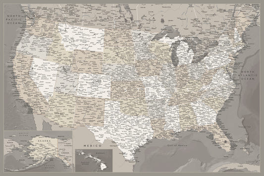 Vintage-looking detailed USA Map, Davey Wall Mural