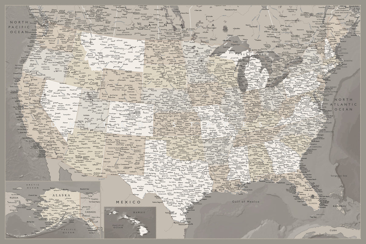 Vintage-looking detailed USA Map, Davey Wall Mural