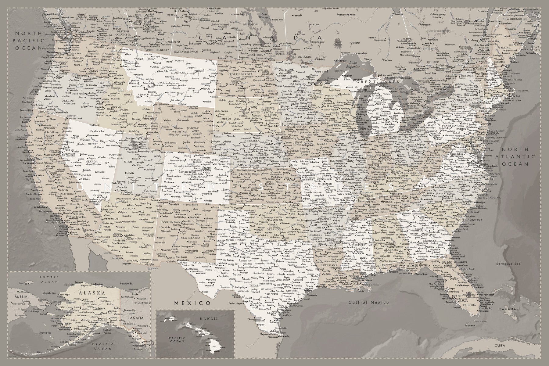 Vintage-looking detailed USA Map, Davey Wall Mural