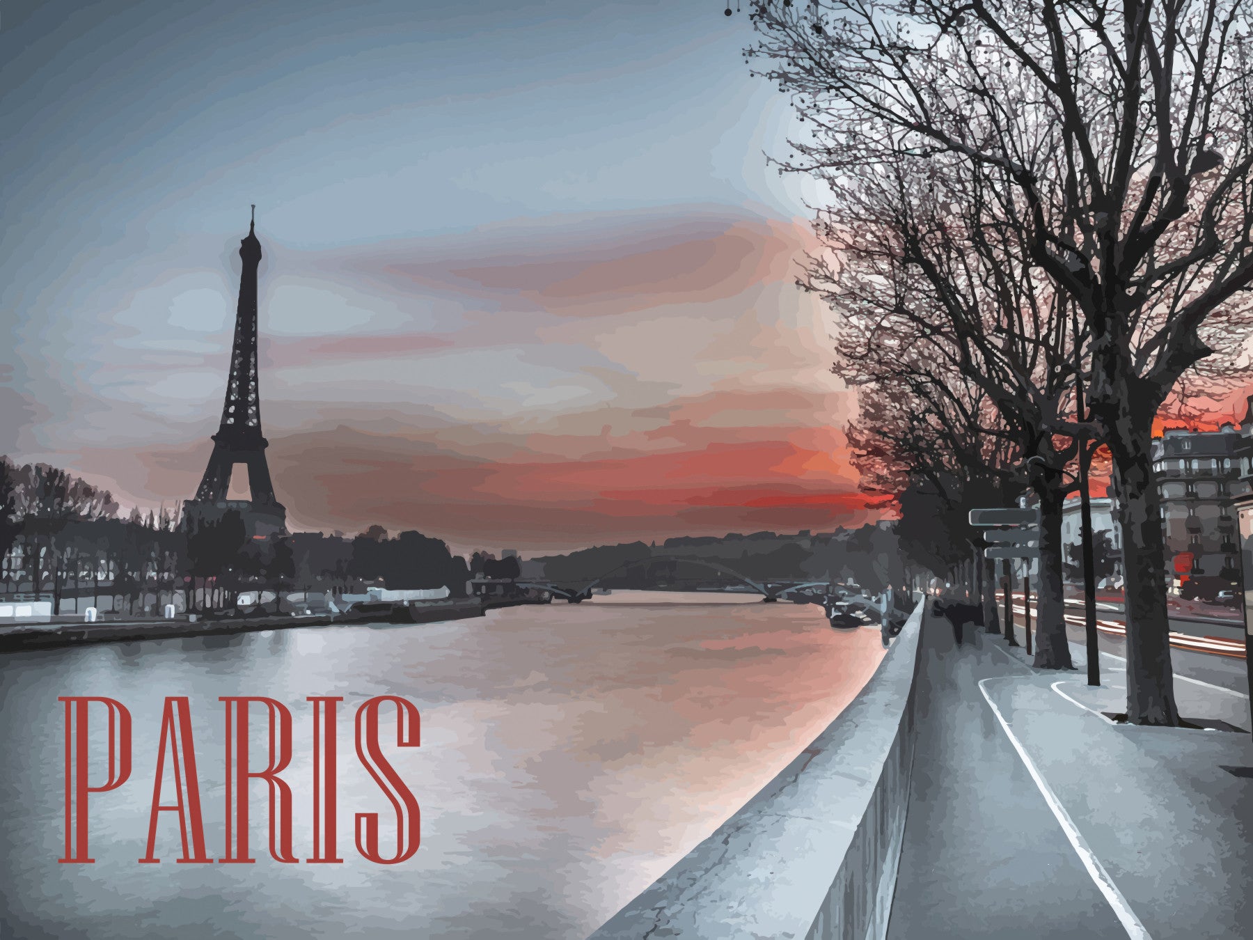 Seine and Eiffel Tower Silhouette Wall Mural