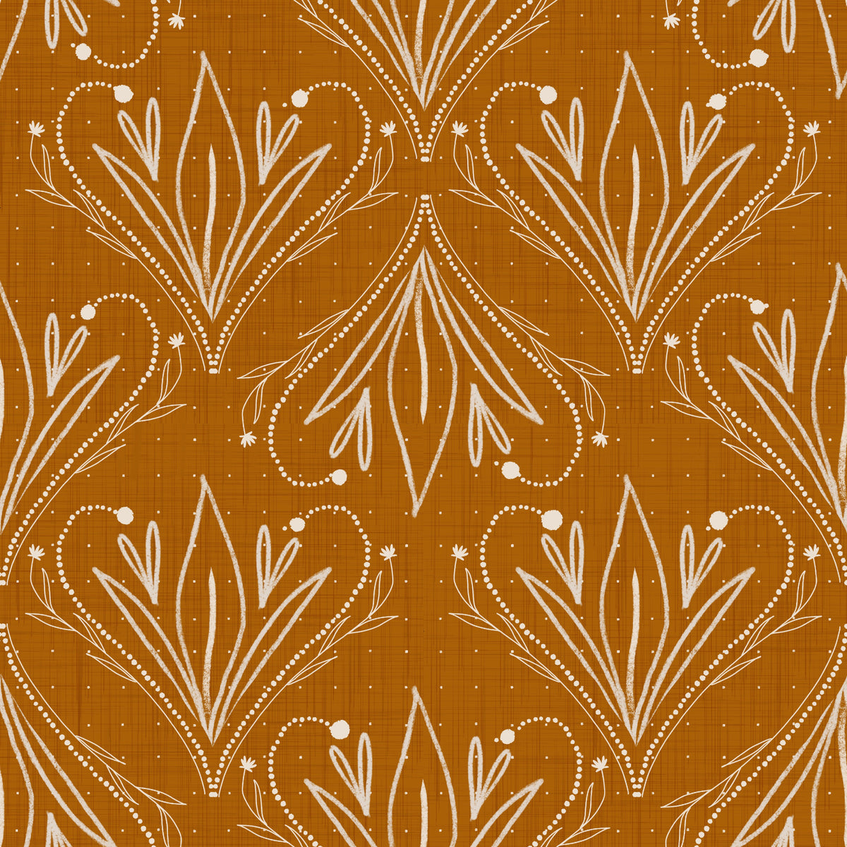 Boho Art Nouveau Folk Floral Mustard Gold Wallpaper – Hand Drawn Wallpaper⁠ in your room — zoomed
