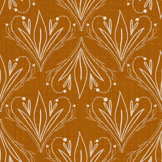 Boho Art Nouveau Folk Floral Mustard Gold Wallpaper – Hand Drawn Wallpaper⁠