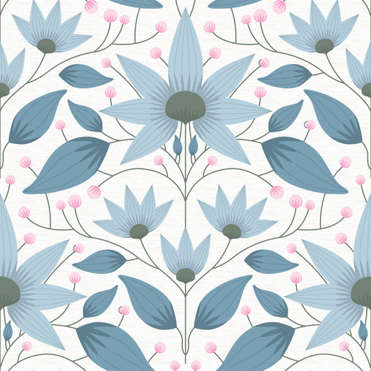 Floral Symmetry Blue Wallpaper⁠