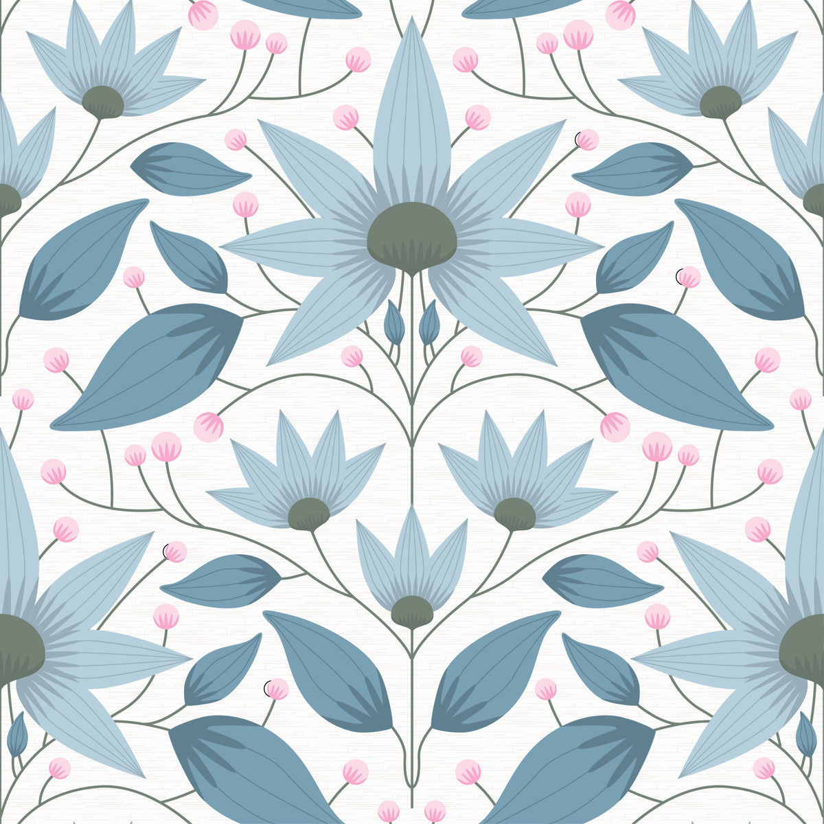 Floral Symmetry Blue Wallpaper⁠