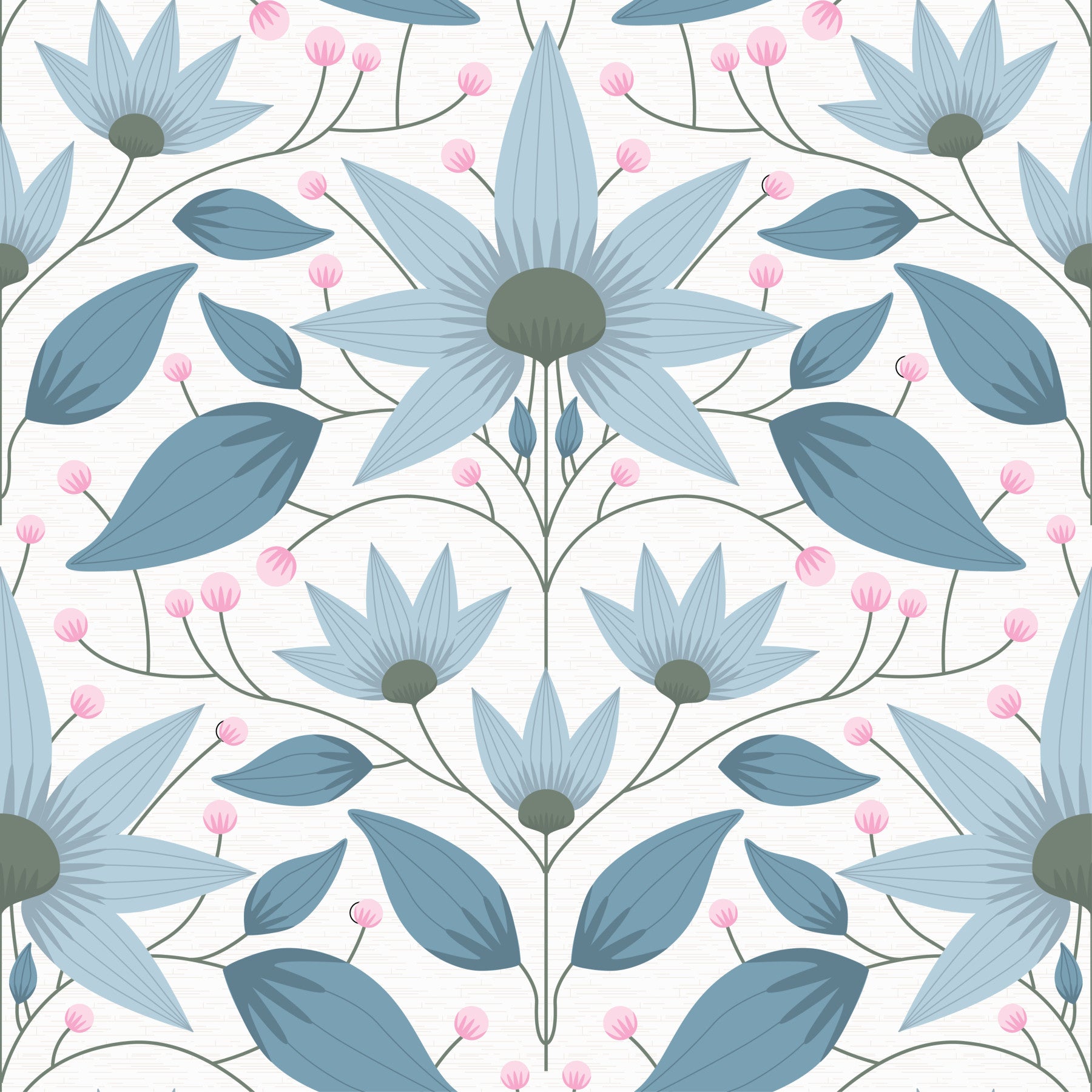 Floral Symmetry Blue Wallpaper⁠