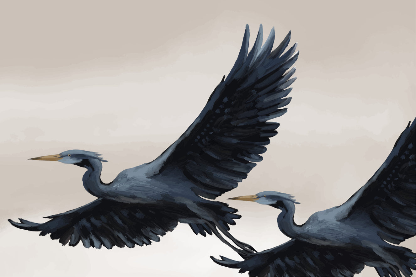 Migrating Herons Oil painting Wall Mural