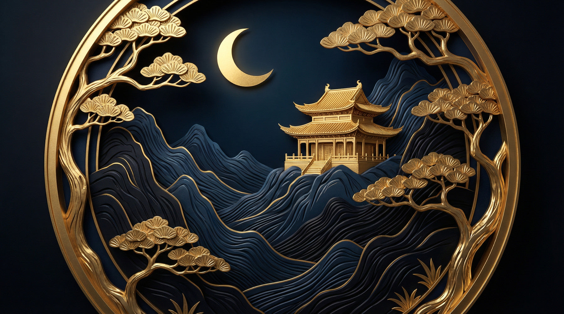Golden Lunar Temple Wall Mural
