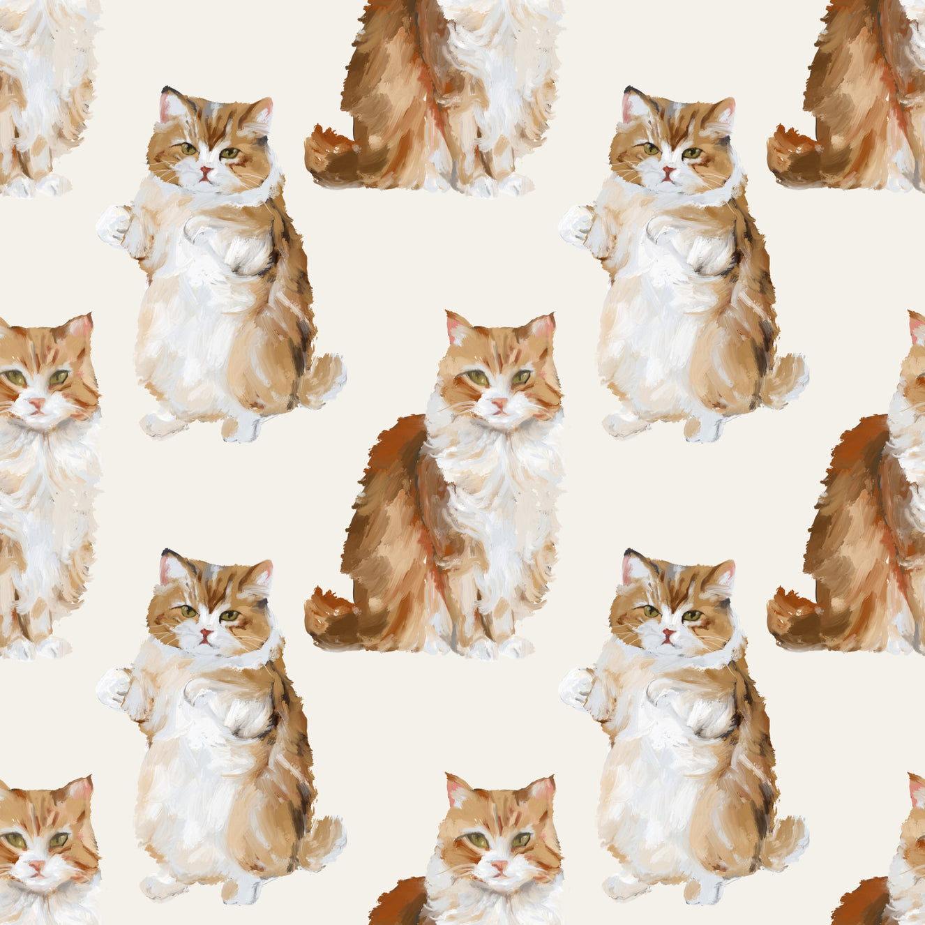 Fluffy tabby ginger cats handpainted oil painting pattern Wallpaper⁠