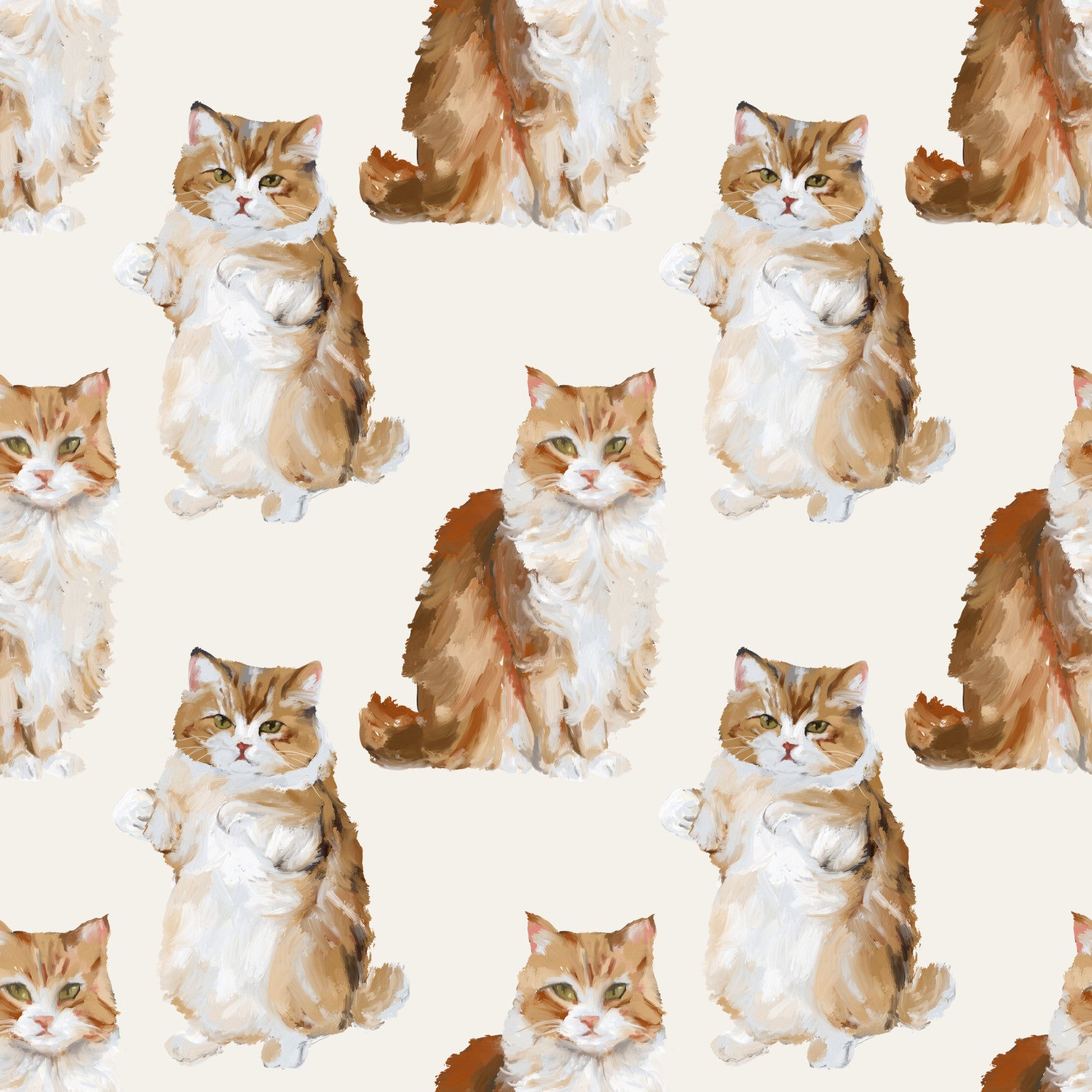 Fluffy tabby ginger cats handpainted oil painting pattern Wallpaper⁠