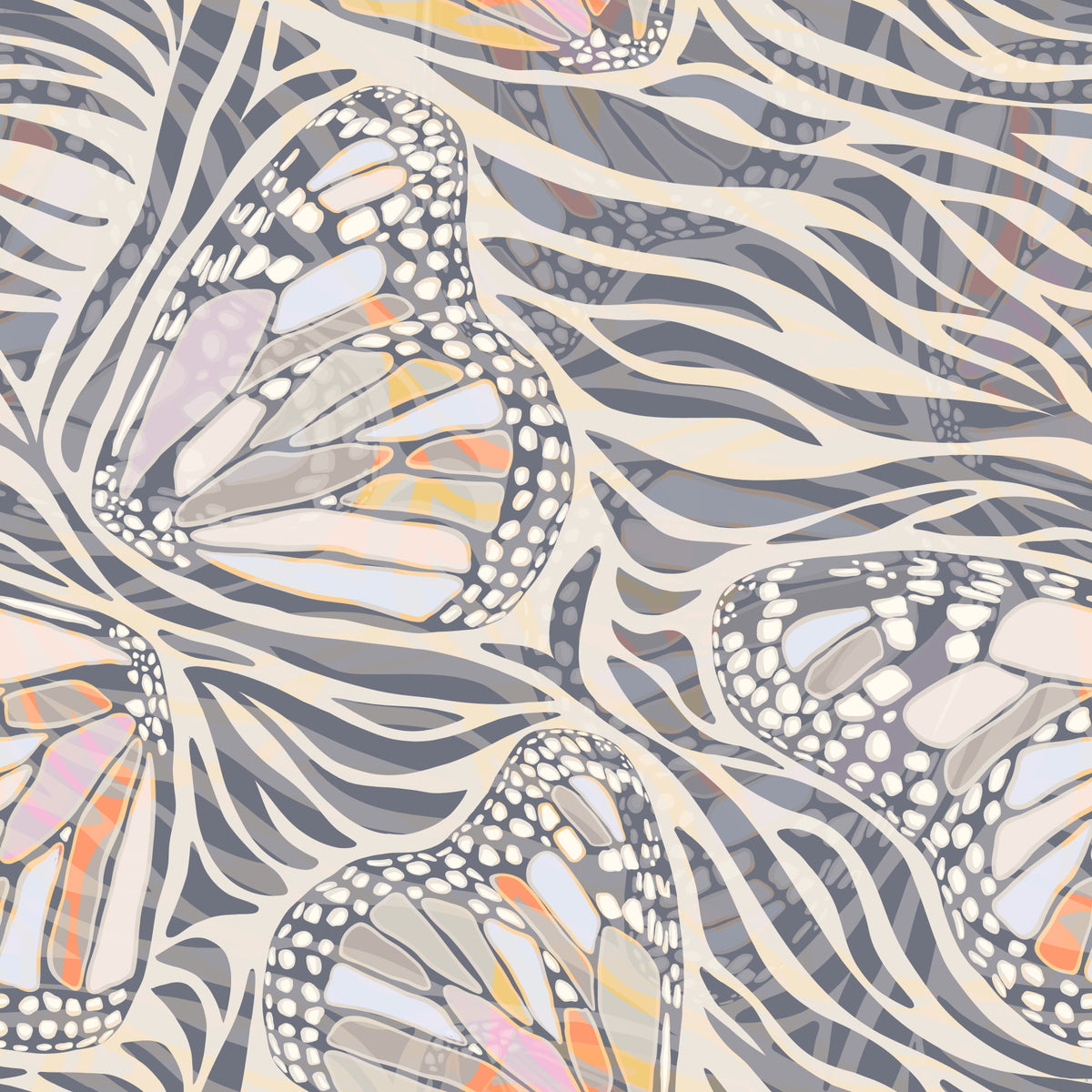 Zebra Butterfly Metamorphosis • Maximalist Boho in Earthy Pastels Wallpaper⁠